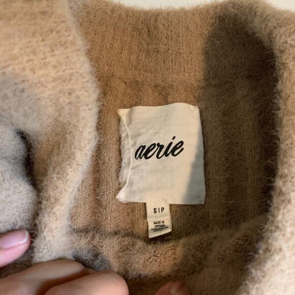 Aerie Sweater Womens S Small Stone Fuzzy Cozy Ribbed Oversized Crewneck Pullover - Picture 7 of 13